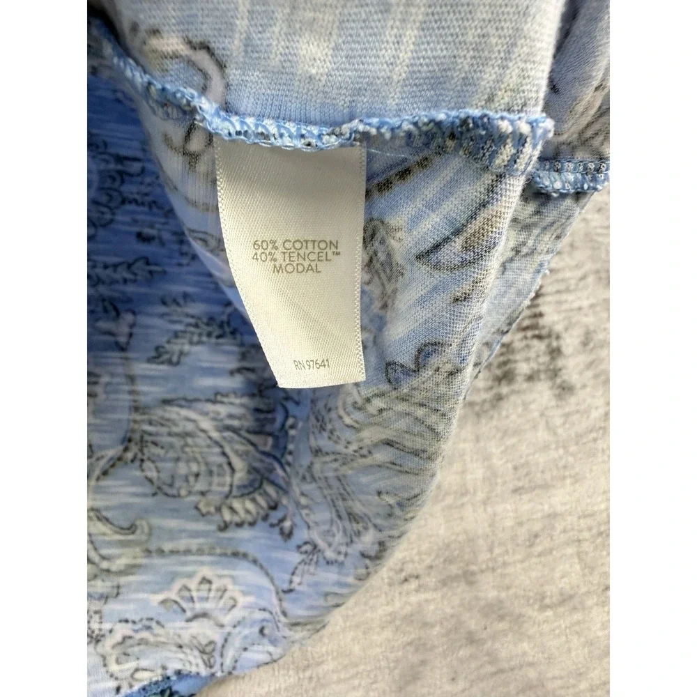 J.Jill Blue Paisley Print Scoop Neck 3/4 Sleeve Cotton Modal Blouse Boxy Sz XL